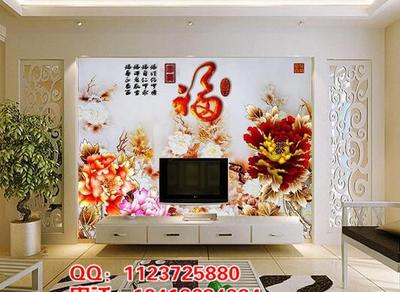 【無縫壁畫彩雕電視背景墻|五福圖大型壁畫墻紙廠家誠招經銷商代理】價格_廠家_圖片 -