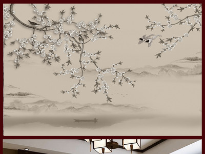 新中式山水花鳥3D壁畫 傳統藝術與現代科技的完美融合